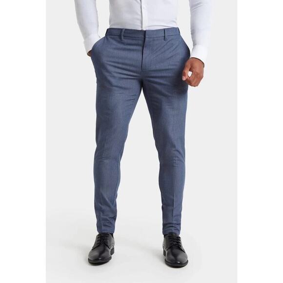 Tailored Athlete Muscle Fit Essential Trousers Chambray Blue Trousers 38x34 - Picture 3 of 11